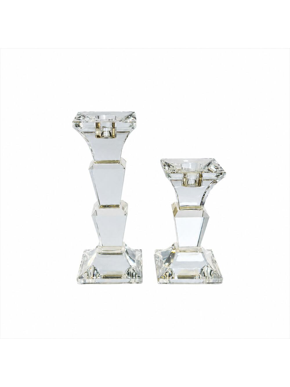 Vintage Mikasa Delray Crystal Glass Taper Candle Holders Set 2 Modern Geometric